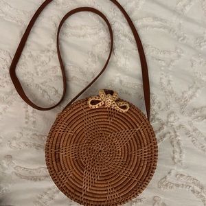 Rattan round purse brown
